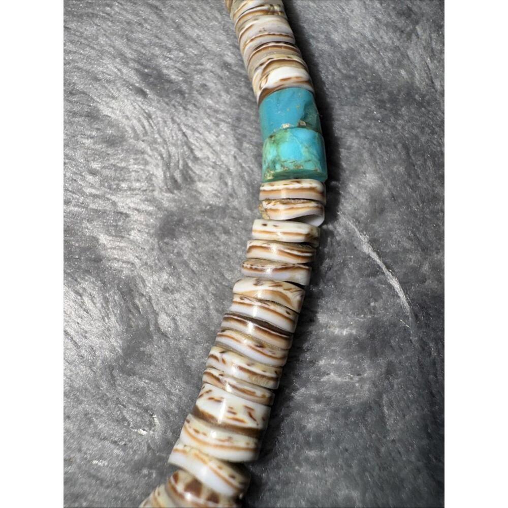 vtg Native American Navajo sterling Silver 925 turquoise Heishi Shell necklace - Picture 3 of 6
